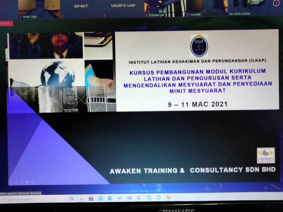 Kursus Pengendalian Mesyuarat & Penulisan Minit Mesyuarat Institut Latihan Kehakiman dan Perundangan (ILKAP) pada 9 – 11 Mac 2021