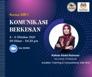 Kursus Komunikasi Berkesan Siri 1 Kementerian Pembangunan Usahawan dan Koperasi (MEDAC) pada 4-5 Oktober 2021